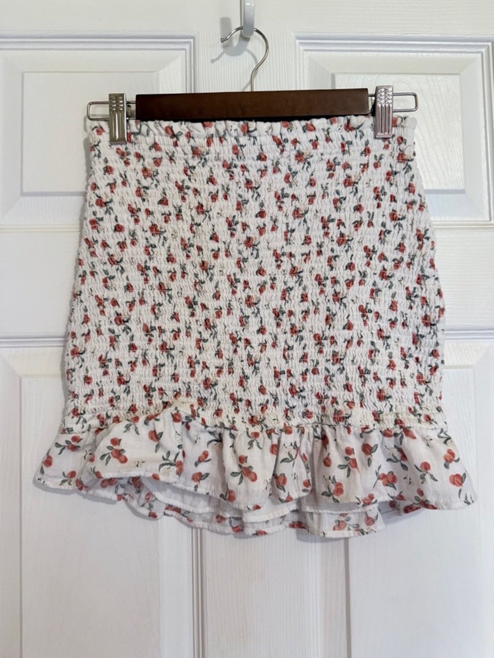 Abercrombie & Fitch White Mini Skirt with Pink Floral Ruffle